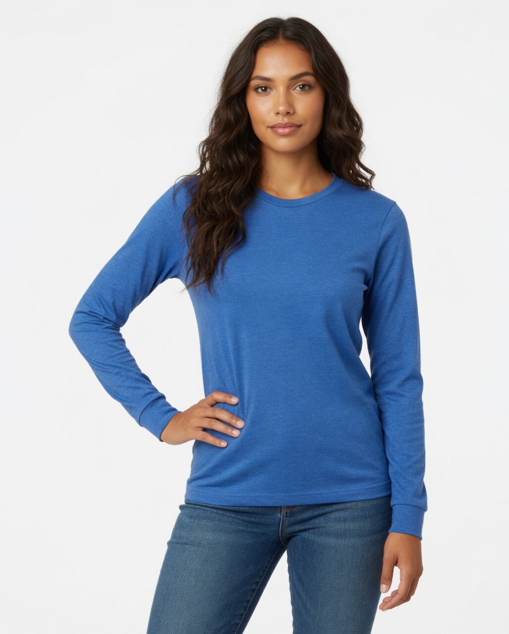 BELLA + CANVA Heather CVC Long Sleeve Crewneck T-Shirt for Layering Style & Custom Print Essential Tee